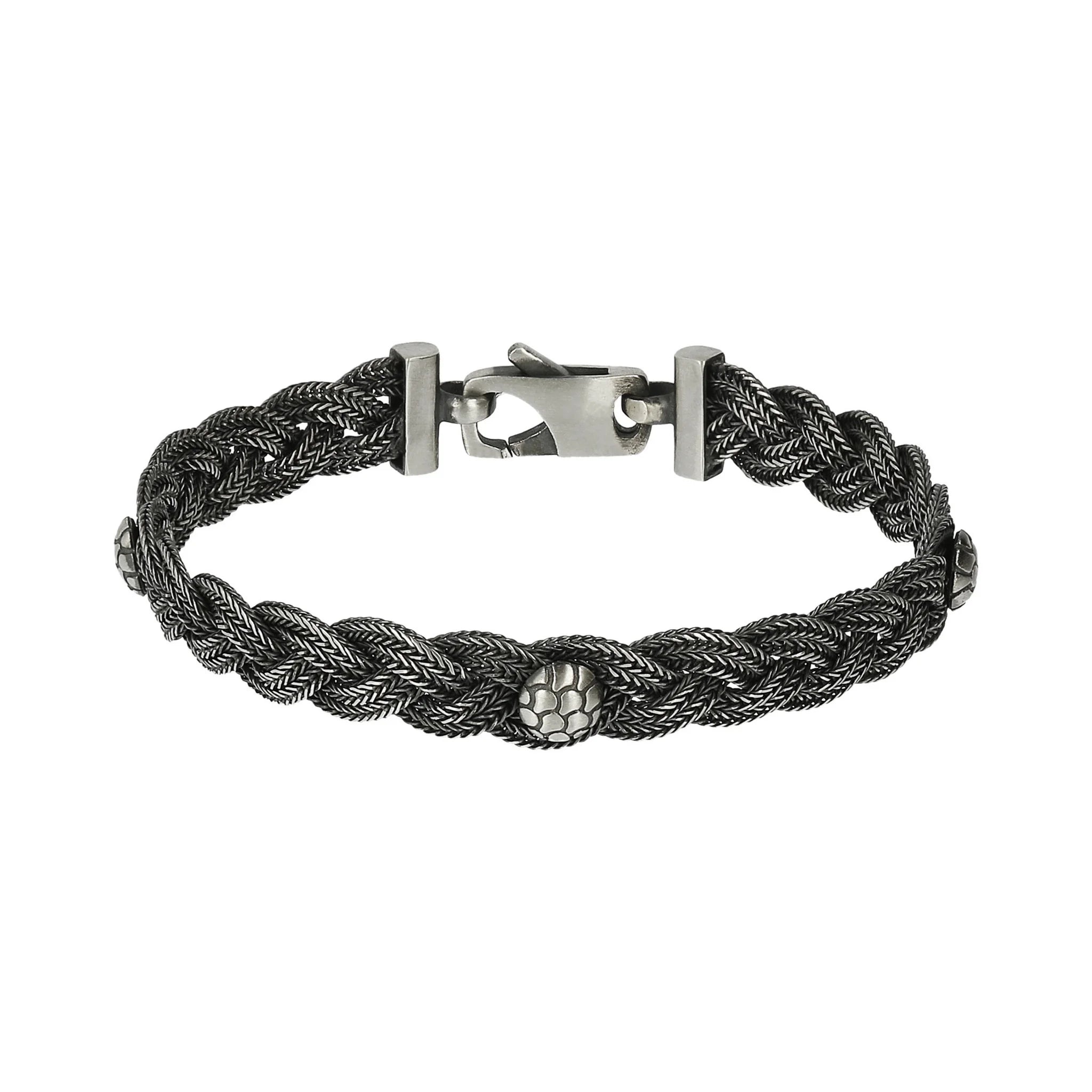 Bracciale a Treccia con Elemento Texture Sirena in Argento 925
