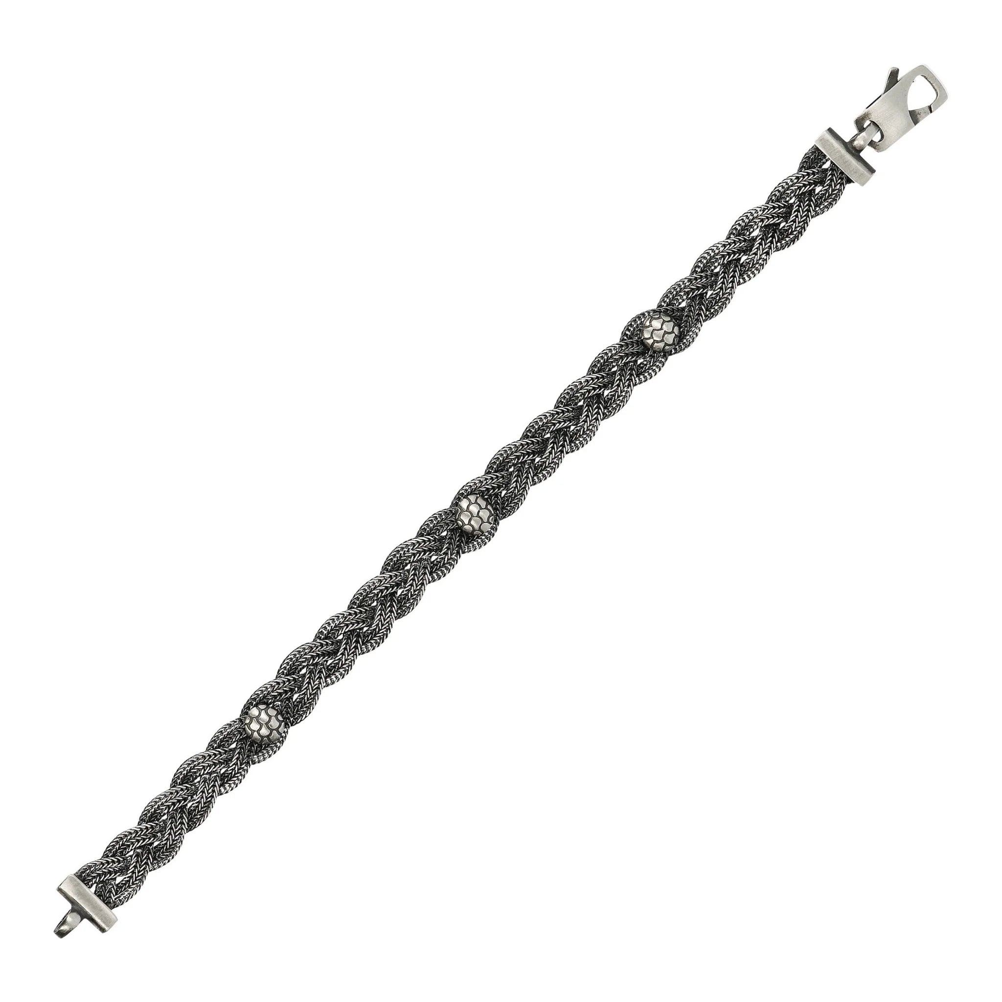 Bracciale a Treccia con Elemento Texture Sirena in Argento 925