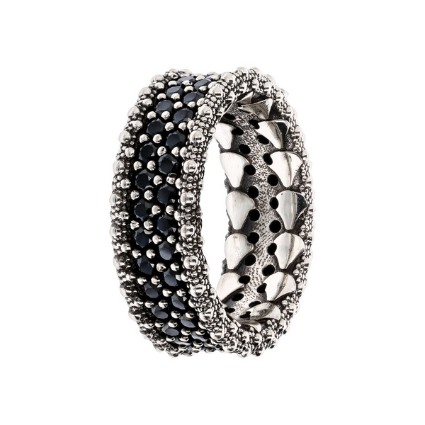 Ring with Black Spinel and Sea Urchin Textured Edges
