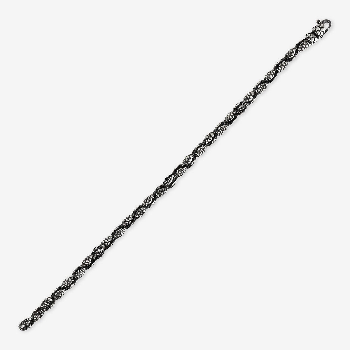 Bracciale con Maglie Texture e Pietra Naturale Spinello Nero in Argento 925