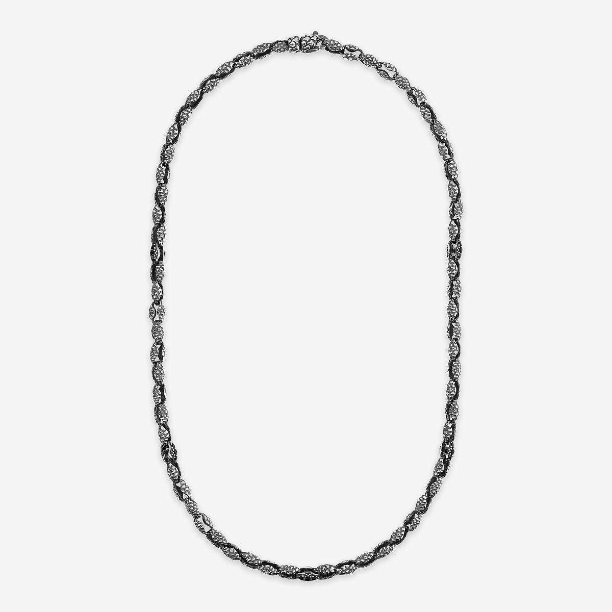 Necklace with Textured Links and Black Spinel