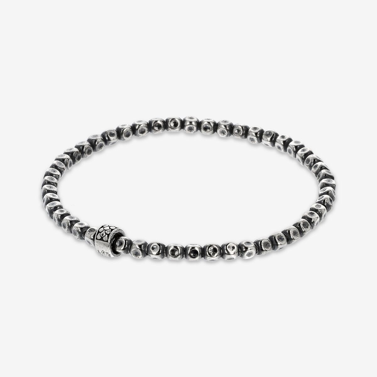 Elastic Bracelet with Faceted Spheres and Mermaid Texture Washer