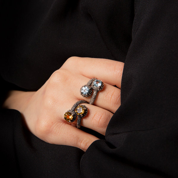 Contrarié Ring with Sea Urchin Texture and Natural Stone 