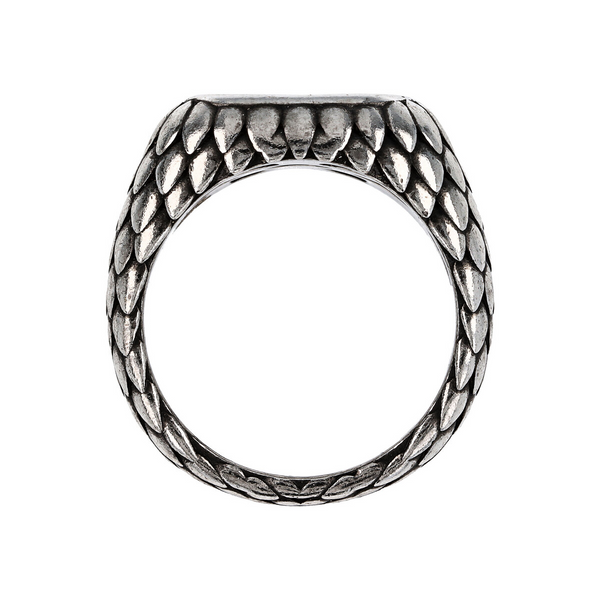 Chevalier Ring with Rectangular Natural Stone and Dragon Texture 