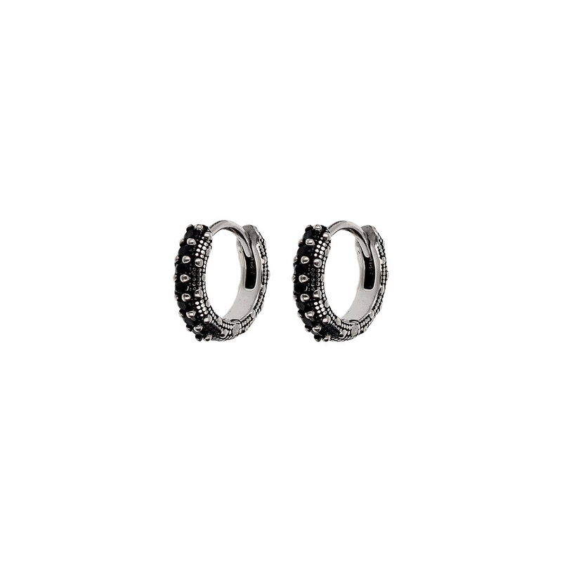 Sea Urchin Texture Hoop Earrings with Black Spinel or Cubic Zirconia