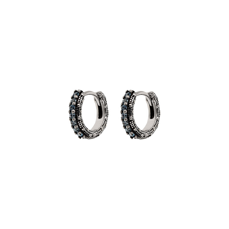 Sea Urchin Texture Hoop Earrings with Black Spinel or Cubic Zirconia