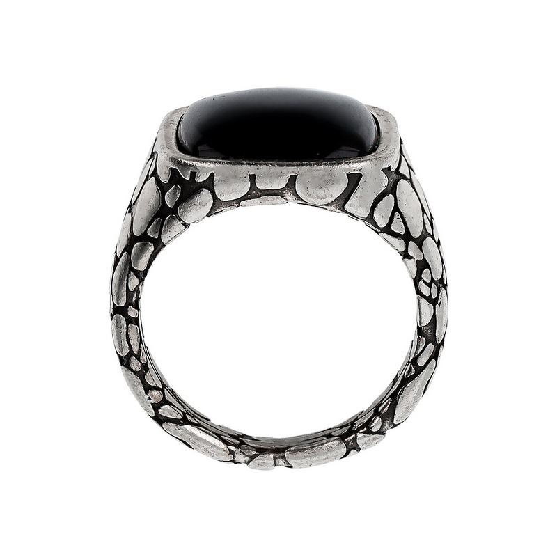 Rectangular Texture Chevalier Ring with Black Onyx