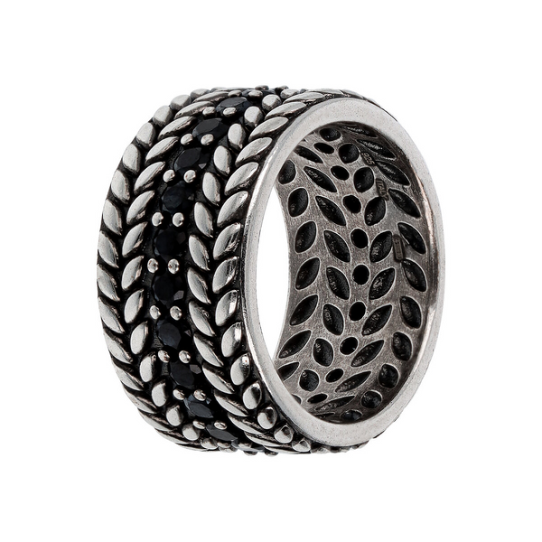 Rope Texture Ring with Black Spinel