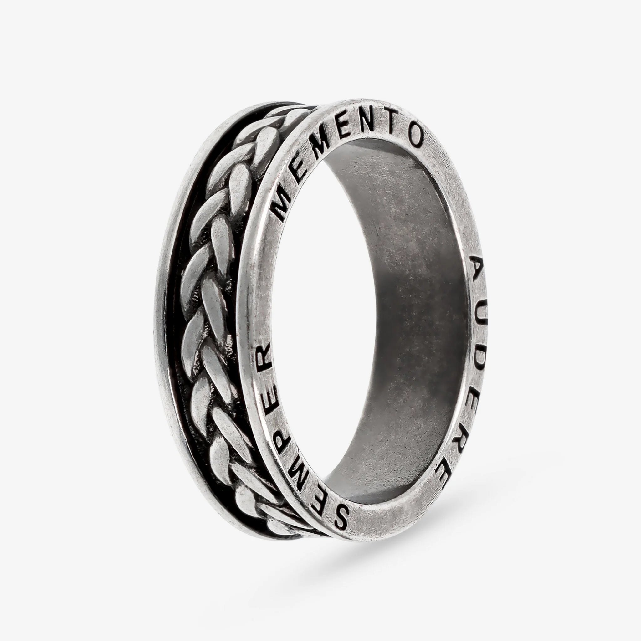 Anello a Fascia Texture Corda 'Memento Audere Semper' in Argento 925