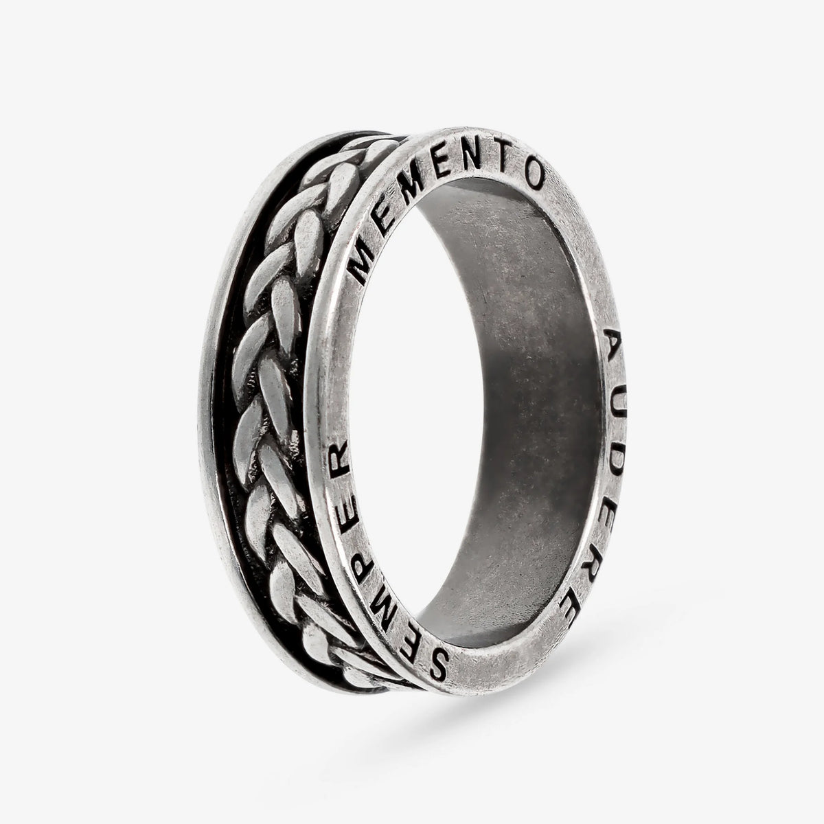 Bague 'Memento Audere Semper' à texture de corde