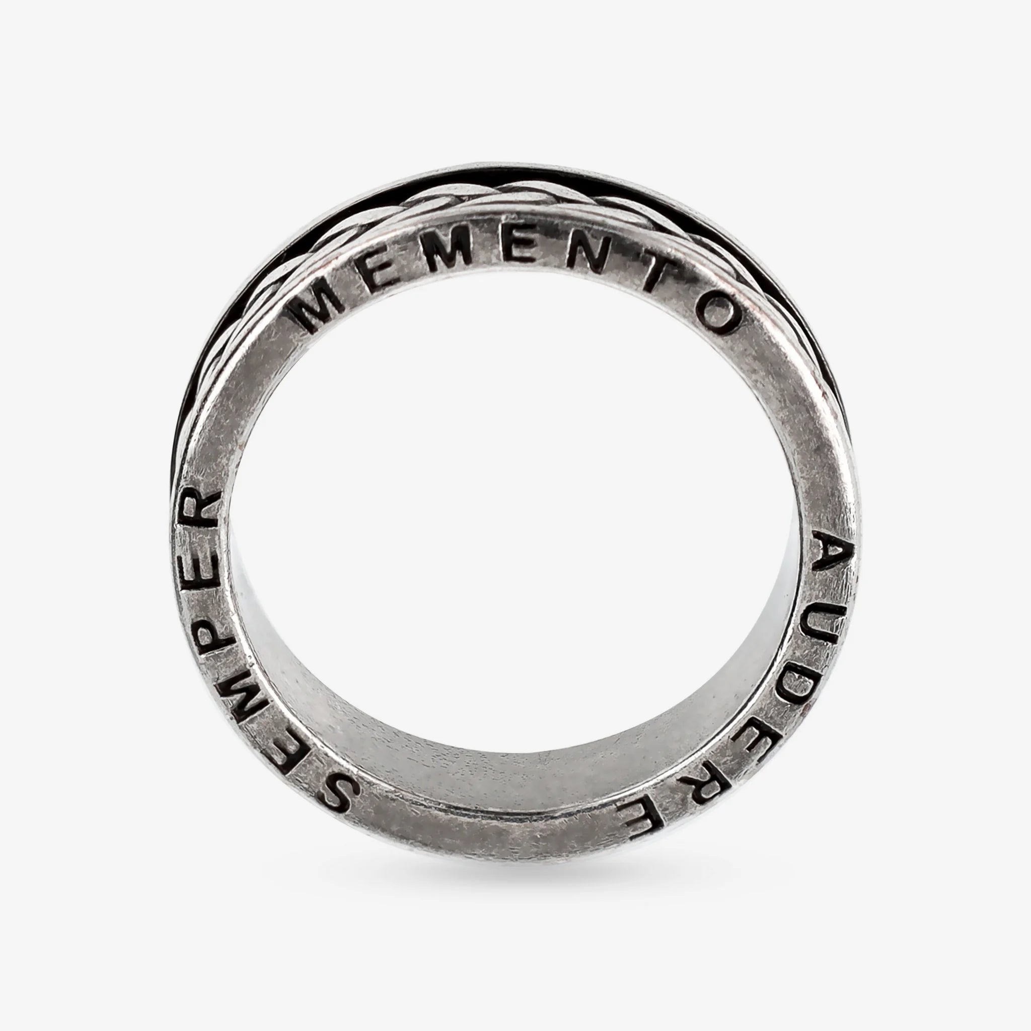 Anello a Fascia Texture Corda 'Memento Audere Semper' in Argento 925