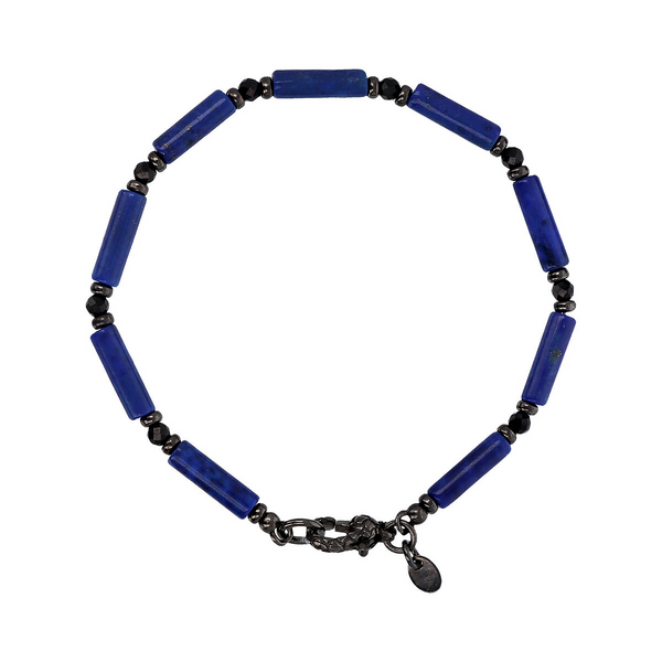 Bracelet in Natural Lapis Lazuli Stone and Black Spinel