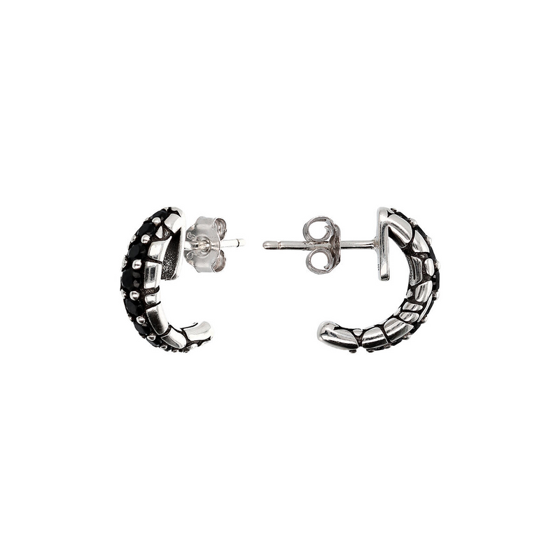 Texture Lobe Earrings with Black Spinel