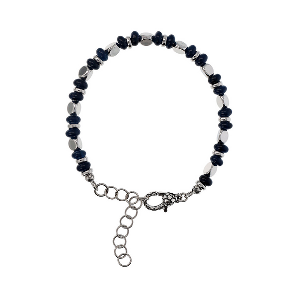 Bracelet with Faceted Beads and Discs in Blue Quartzite Natural Stone