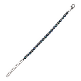 Bracelet Rondelle Texture Rayée et Perles d'Eau Douce Grises Cerclées Ø 6/7 mm