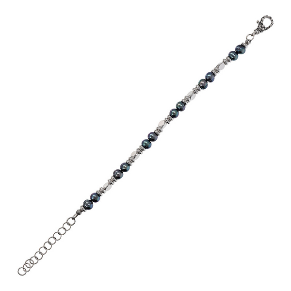 Bracelet Perles Facettes, Rondelle et Perles d'Eau Douce Grises Cerclées Ø 6/7 mm