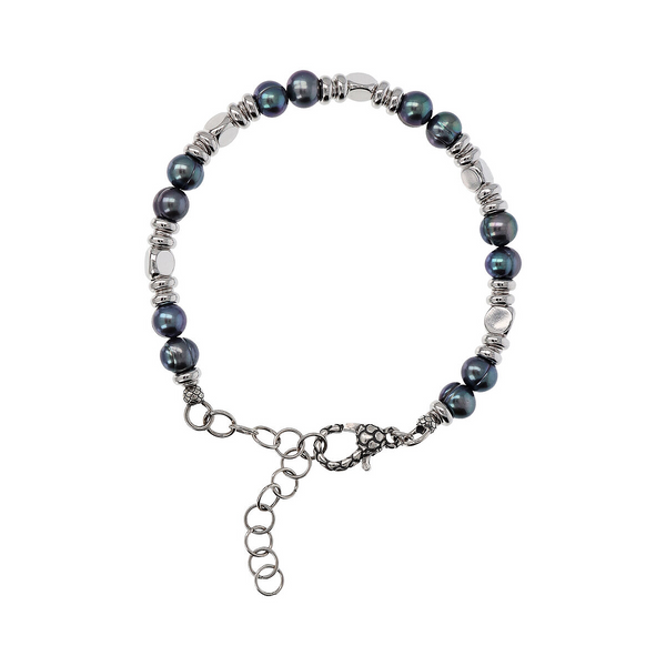 Bracelet Perles Facettes, Rondelle et Perles d'Eau Douce Grises Cerclées Ø 6/7 mm