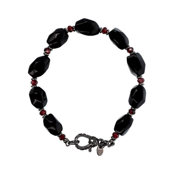 Bracelet with Black Onyx and Red Garnet